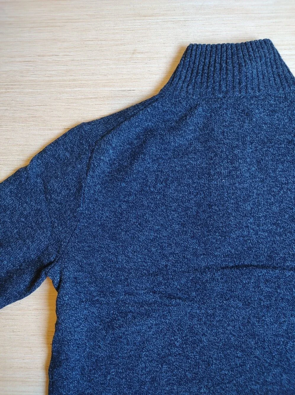 J Crew Lambs Wool Quarter Zip Sweater Pullover Marled Blue Navy Mock Neck L